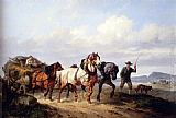 Horses Pulling A Hay Wagon In A Landscape